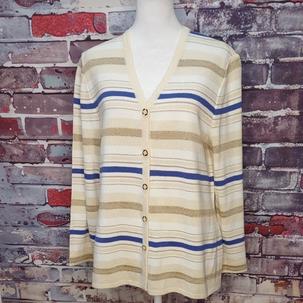 St. John Sport By Marie Gray Stripe Cardigan
